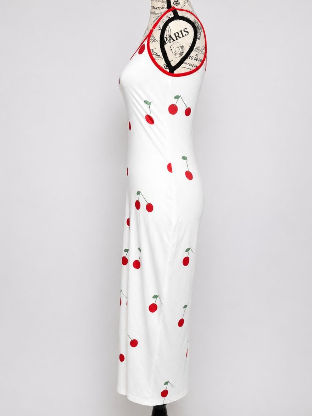 SHEIN Cherry Print Maxi Dress Womens Small White Red Fruit Print Spaghetti Strap - Picture 3 of 8